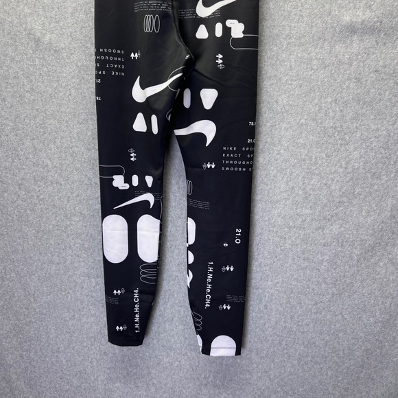 Nike AIR Dri-FIT All Over Print Leggings Blk Wht Athletic Swoosh Icon Sportswear - Picture 5 of 13